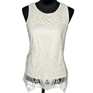 BAR III Macy's Sleeveless Cream Crochet Layered Tank Sleeveless Blouse Top Med